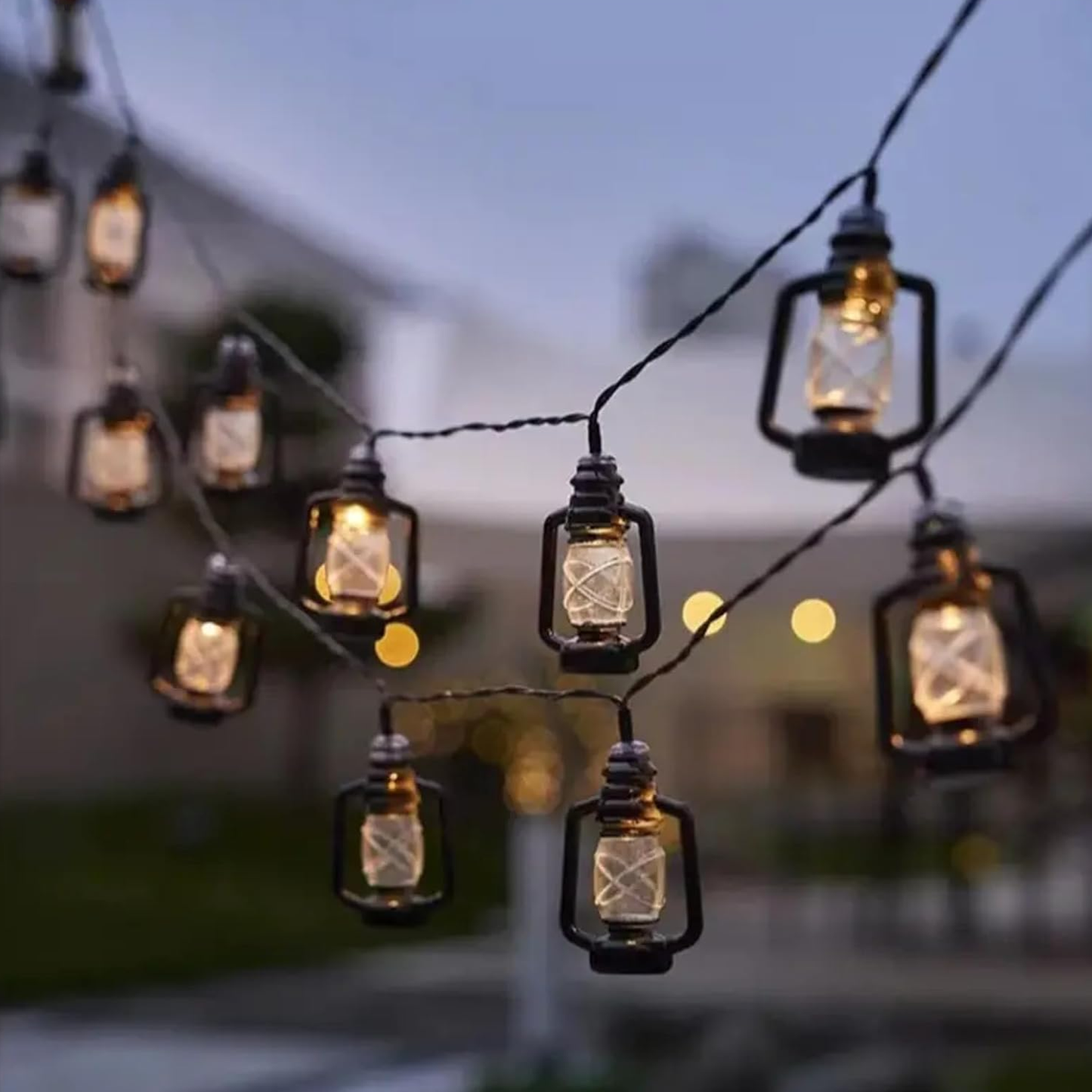 Black Lantern String Lights Mini Kerosene Lamp for Indoor Outdoor Patio Garden Christmas Wedding Decorations