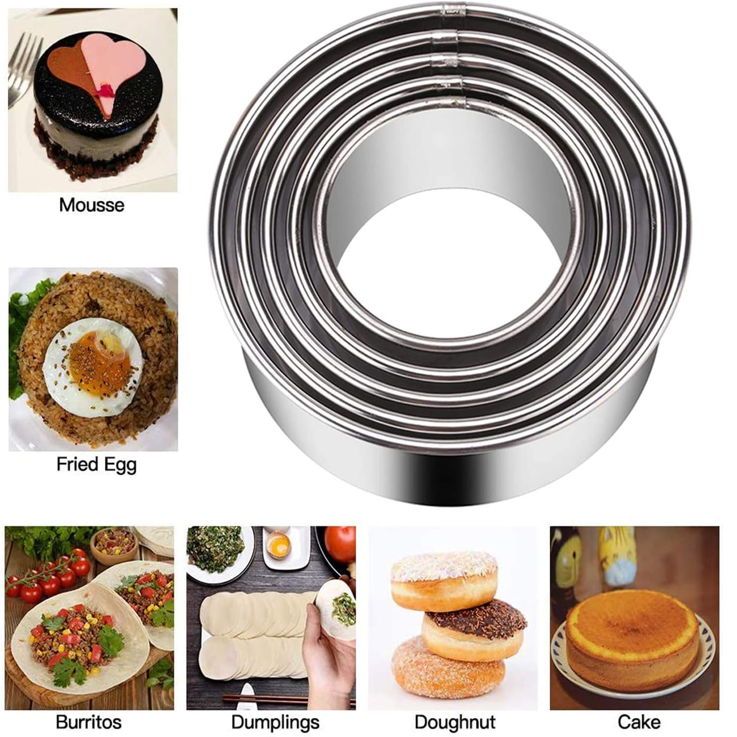 Stainless Steel Round Biscuit Cookie Cutters Set Donut Ring Pastry Molds for Baking Doughnuts