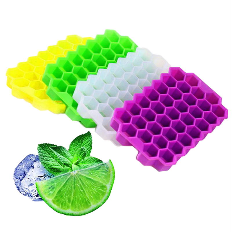 Silicone Ice Honeycomb Trays with Lids Reusable Hexagonal Ice Cube Molds for Chilled Drinks, Whiskey