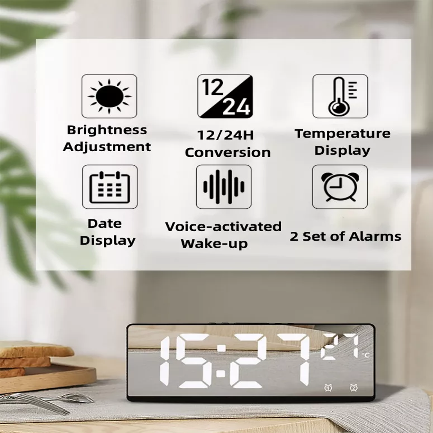 Digital LED Alarm Clock Desktop Clock With Temperature Display Adjustable Brightness Clock for Home, Office