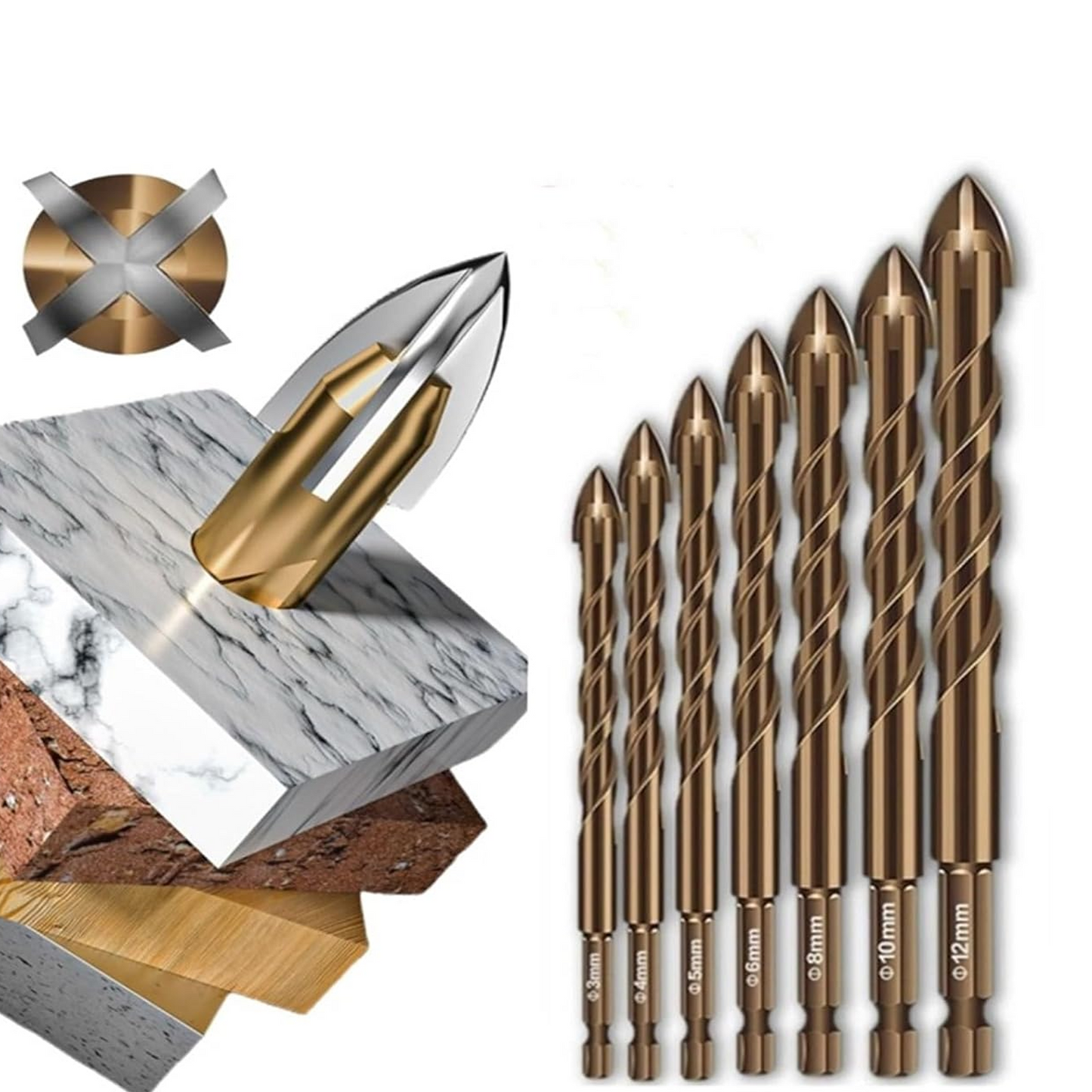 Masonry Concrete Drill Bit Set for Wall Mirror, Plastic and Wood, Concrete or Brick Wall