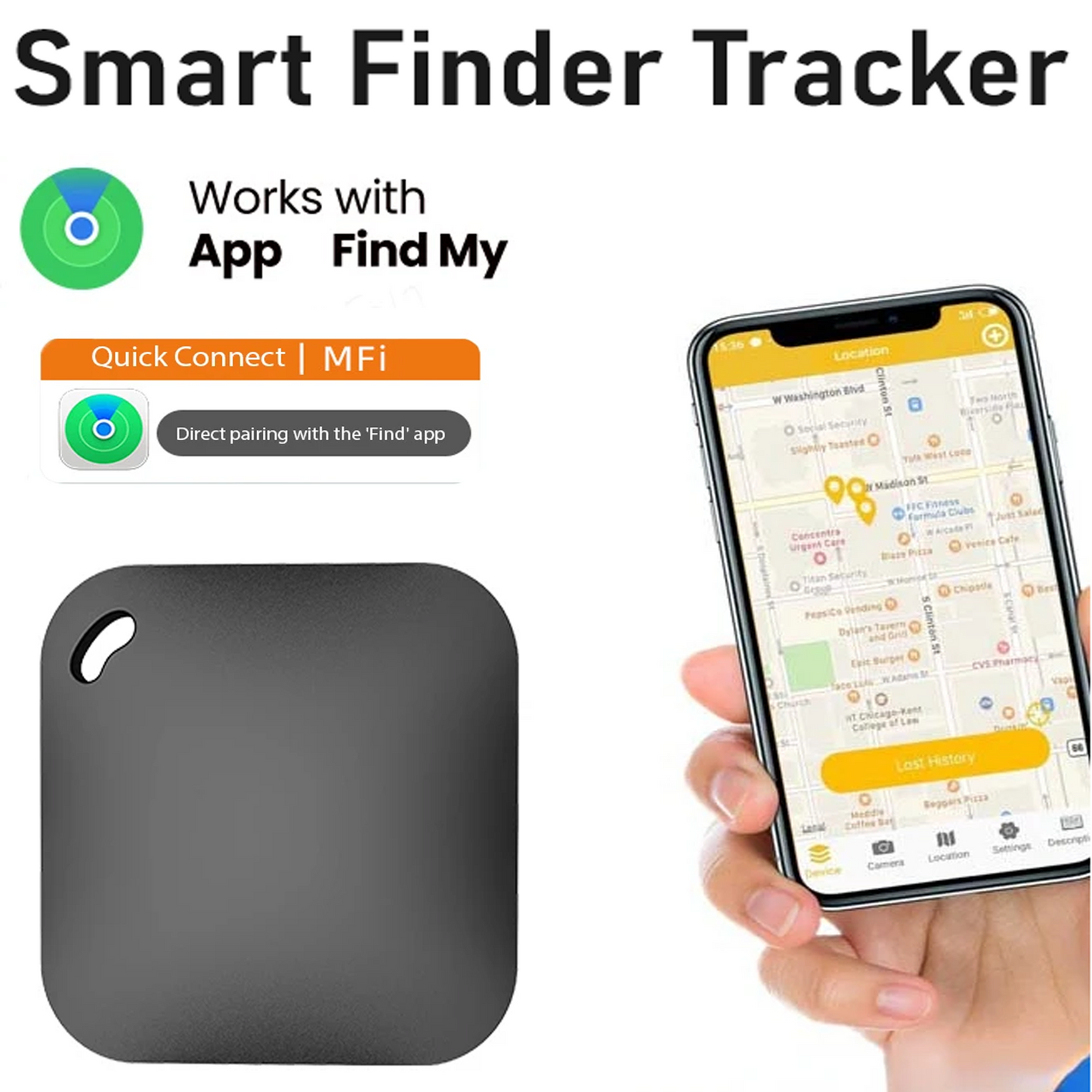 Smart Bluetooth GPS Tracker Works with Find My APP Device for Iphone Replacement Locator MFI Rated