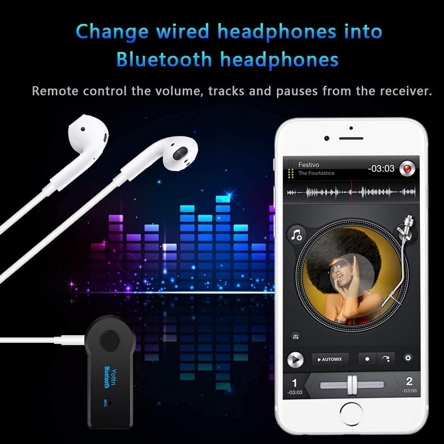 3.5mm Wireless Stereo Streaming Mini Bluetooth Receiver for Audio Stereo System Headphone Speaker