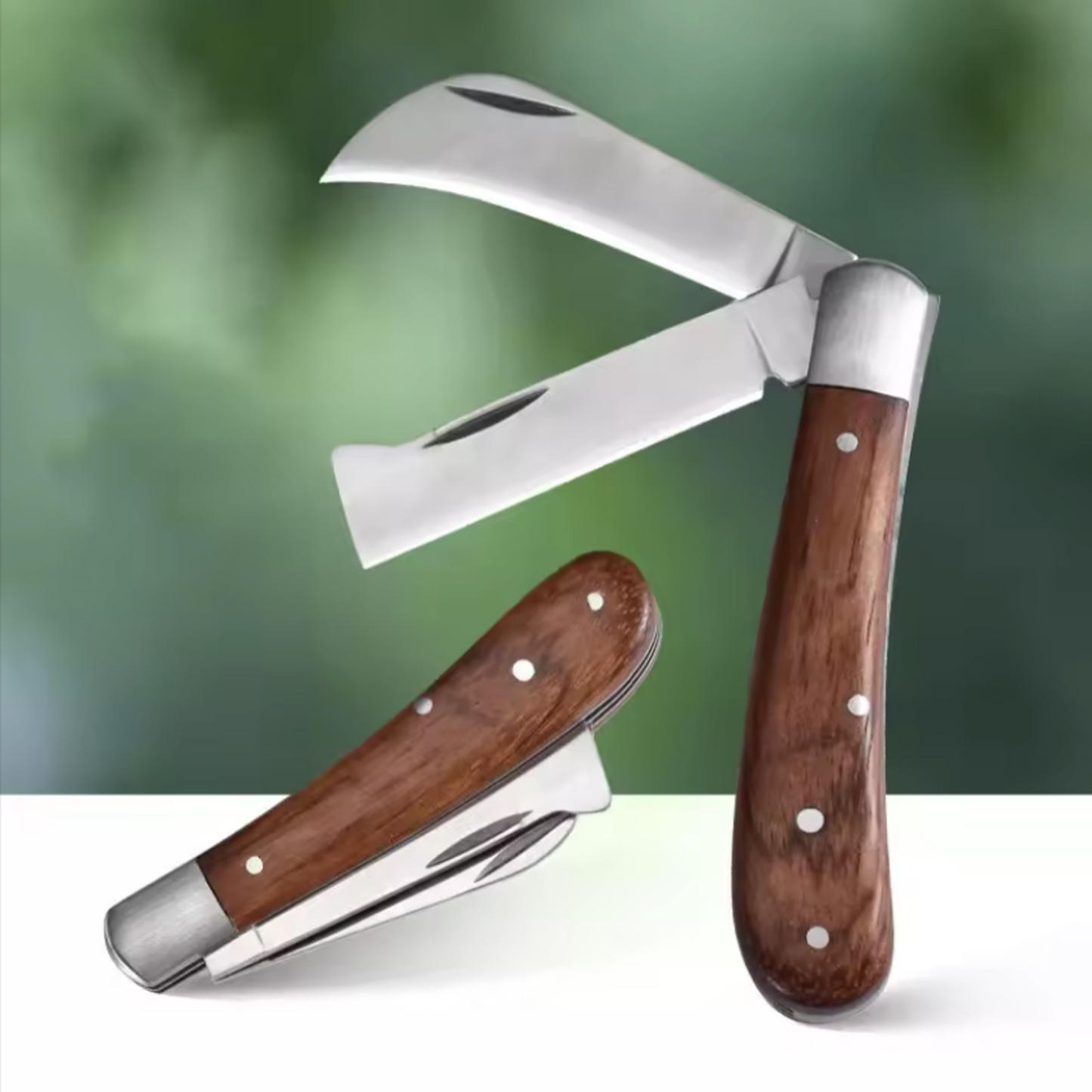 Folding Garden Double Pocket Knife Blades for Weed Bushes Branches Mushroom Digging Knife