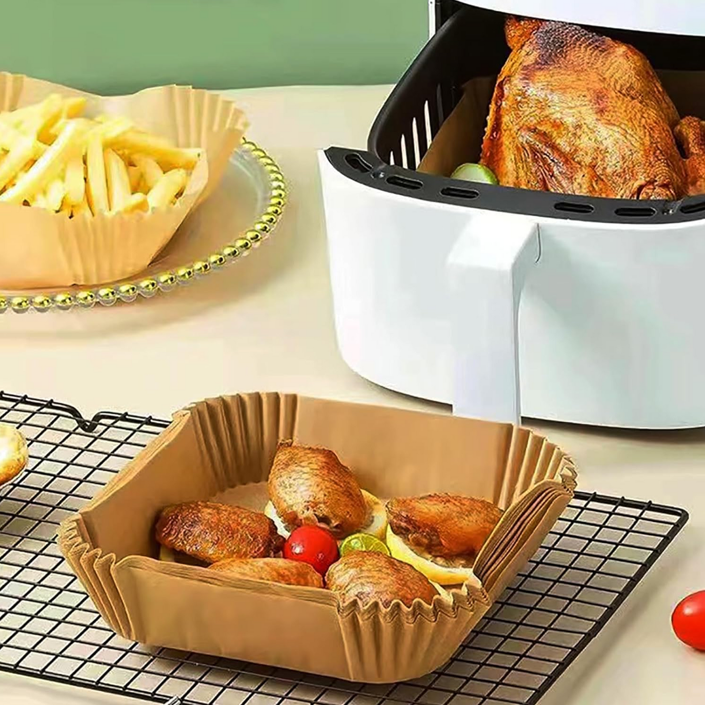 Air Fryer Paper Liners Disposable Non-Stick Air Fryer Liners Square Free of Bleach for Airfryer, Microwave Oven