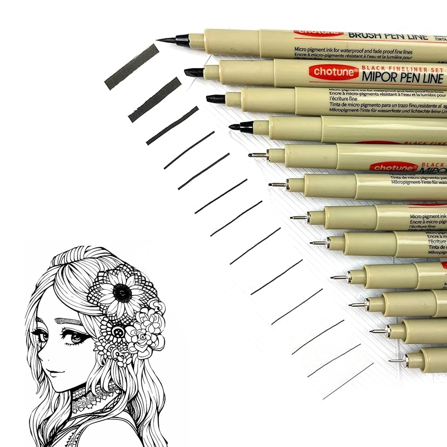 Black Waterproof Micro-Pen Fineliner Ink Drawing Pens for Sketching, Anime, Artist Illustration