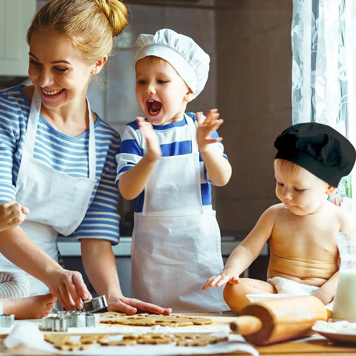 Kids Apron and Chef Hat Set Boys Girls Kids Apron with 2 Pockets Adjustable for Cooking Classroom