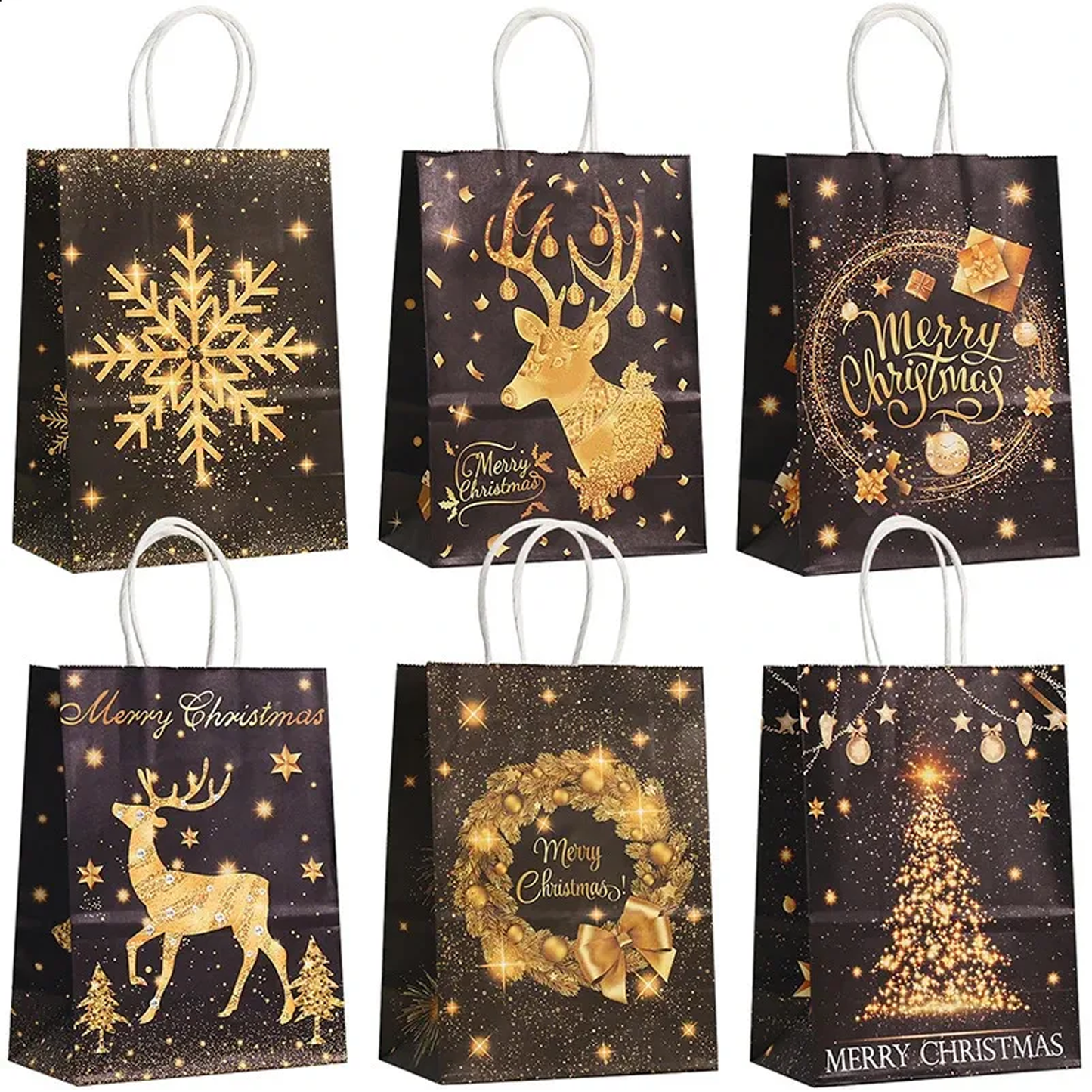 Christmas Kraft Gift Bags with Handles, Christmas Goody Bags for Holidays Party Favors