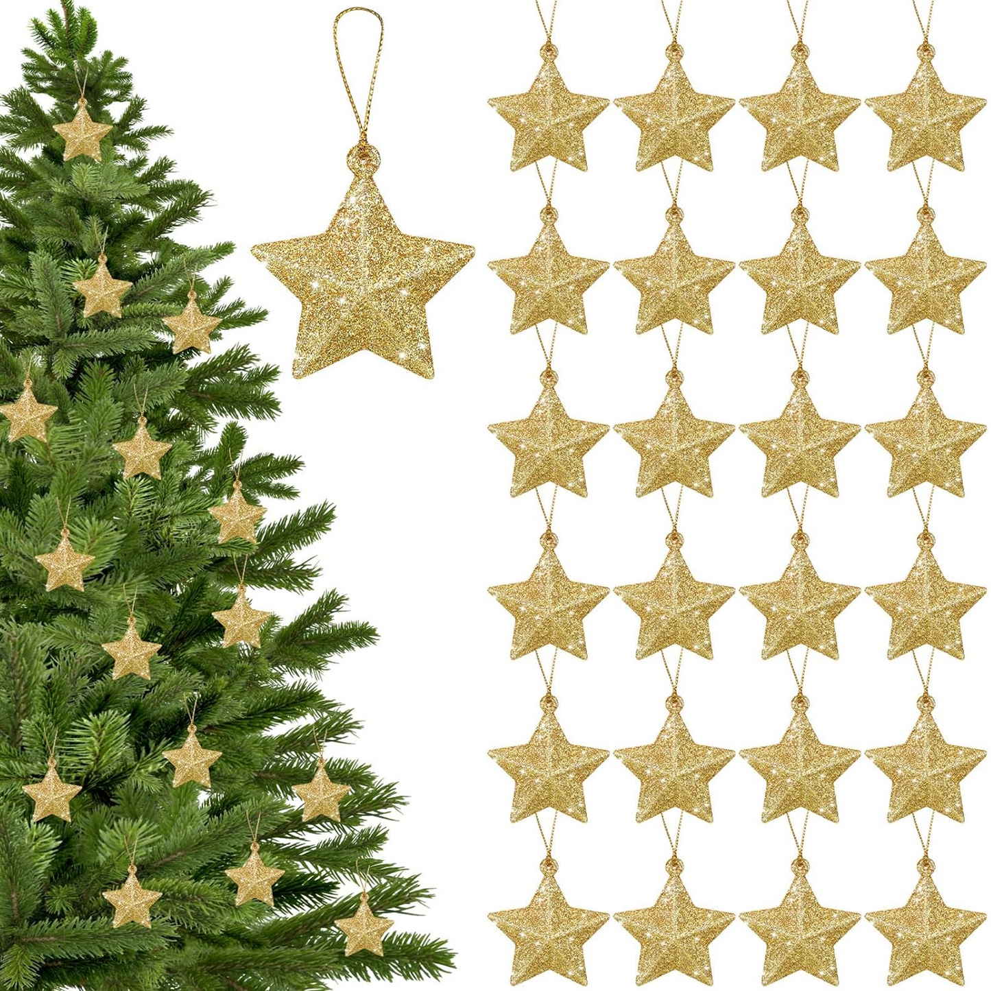 Glitter Star Ornaments Christmas Tree Pendant Mini Hanging Stars for Holiday Parties Weddings Home Decoration