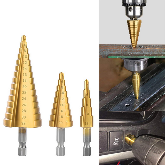 Hex Shank HSS Spiral Step Drill Bit Set Titanium Coated Cone Hole Cutter for Drilling Plate Aluminum Metal Wood Hole