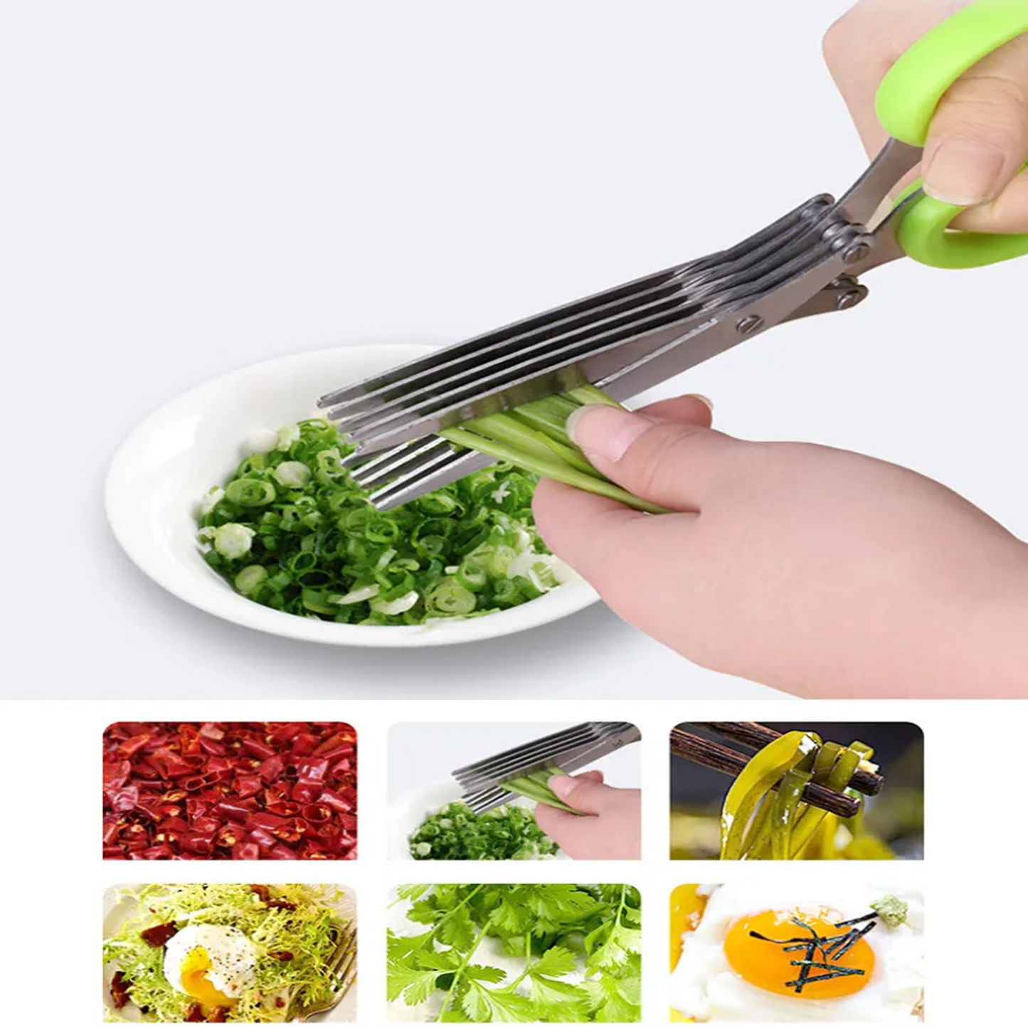 Multipurpose Herb Scissors with 5 Blades Stainless Steel Knives Scallion Cutter Herb Laver Spices Cook Tool Cut