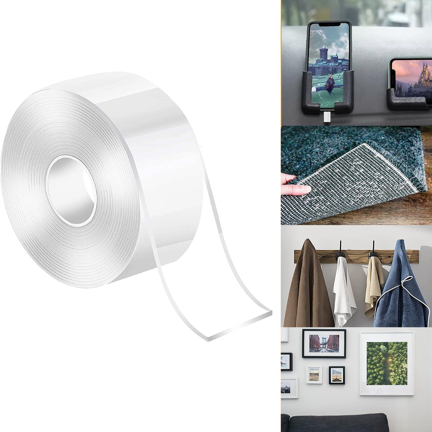 Double Sided Tape Strong Mounting Tape Heavy Duty Gel Tape Washable for Store, Photo Wall