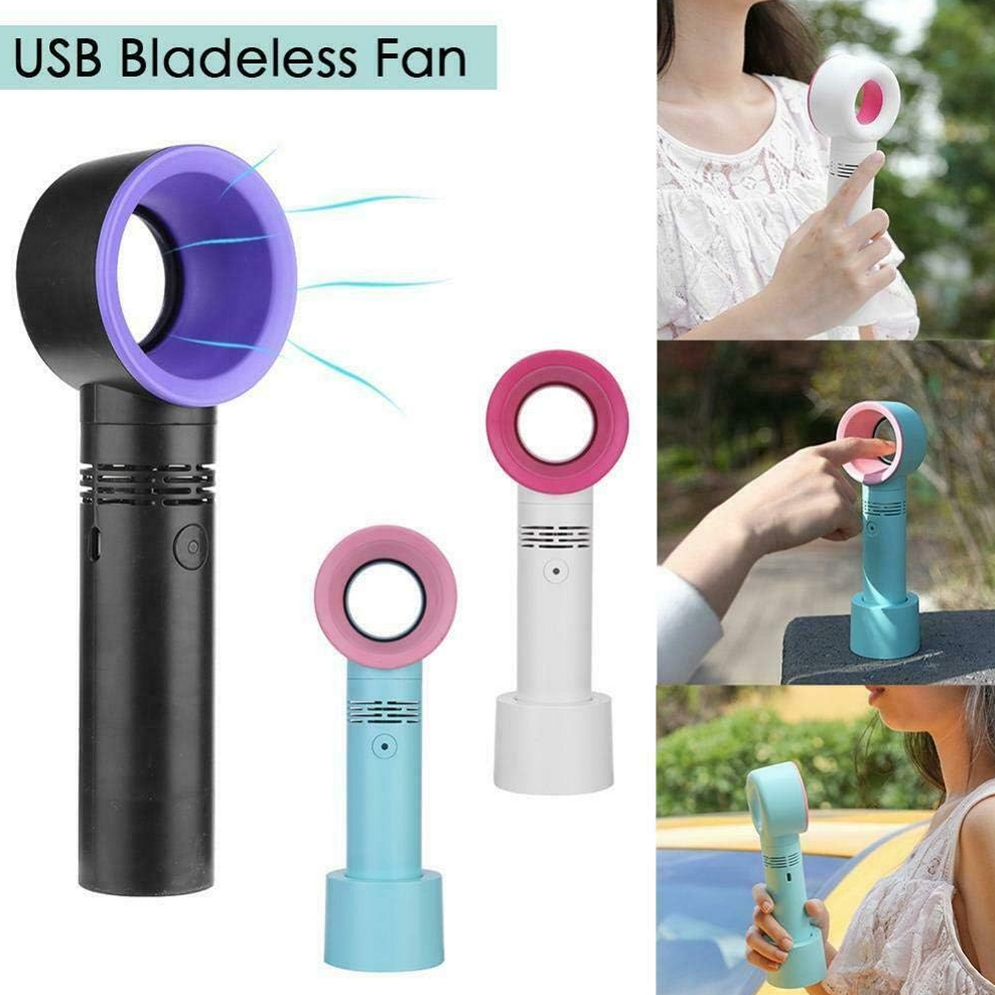 USB Rechargeable Mini Fan Portable Bladeless Makeup Cooling Fan for Home Outdoor