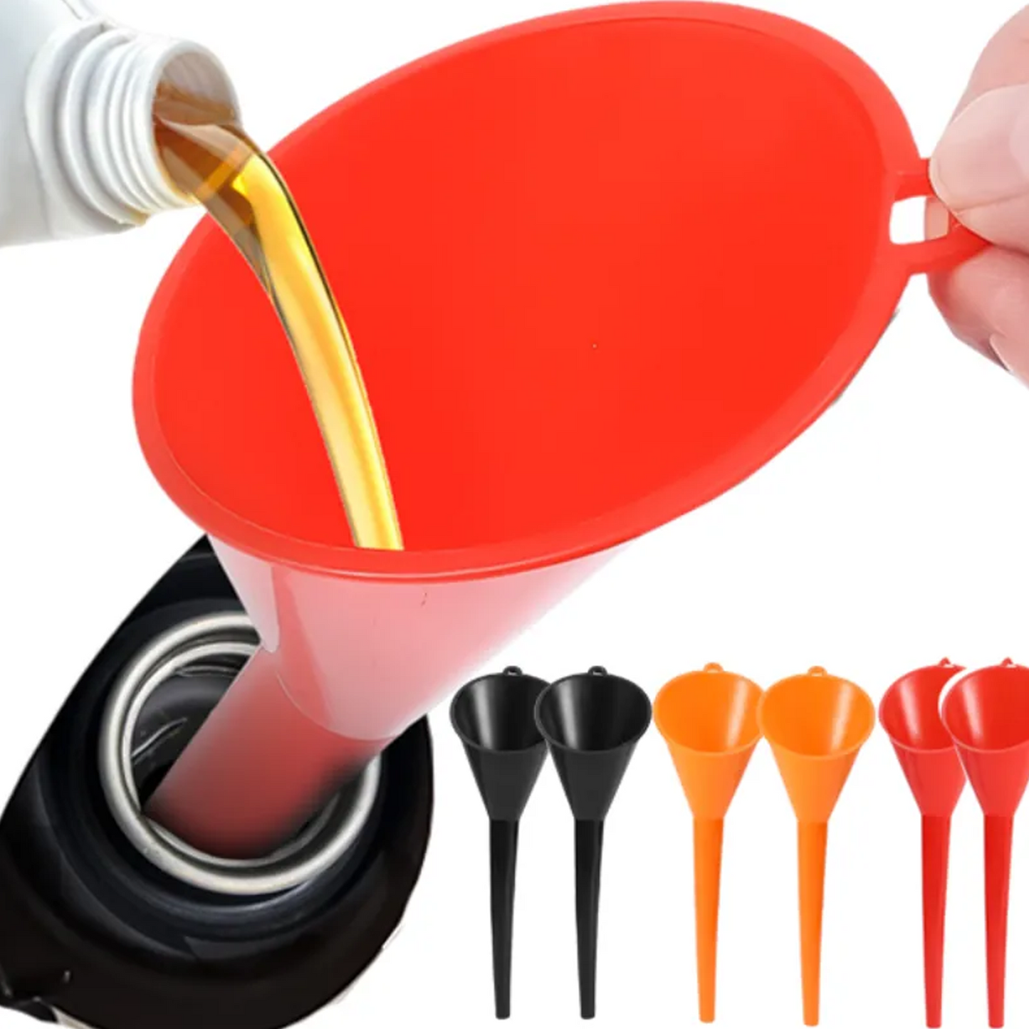 Multi-Function Plastic Long Neck Oil Funnel for All Automotive Oils Lubricants Engine Oils and Other Liquids