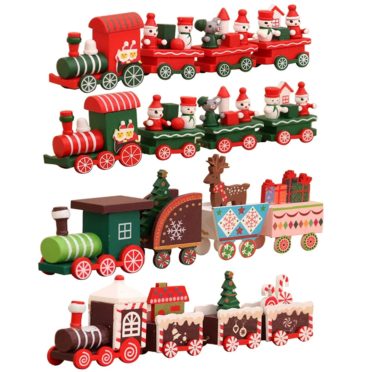 Christmas Train Painted Wooden Tree Decorations Xmas Table Top Ornament for Festival Party Decor