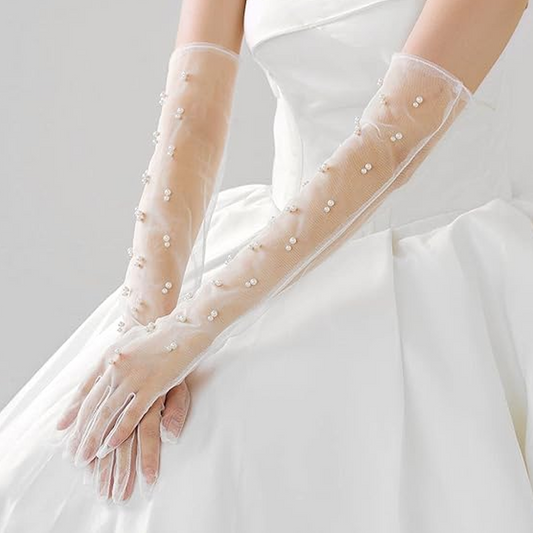 Wedding Long Pearl Gloves Wrist Bridal Bands Cuffs Arm Covers for Bride Women, Girls and Ladies