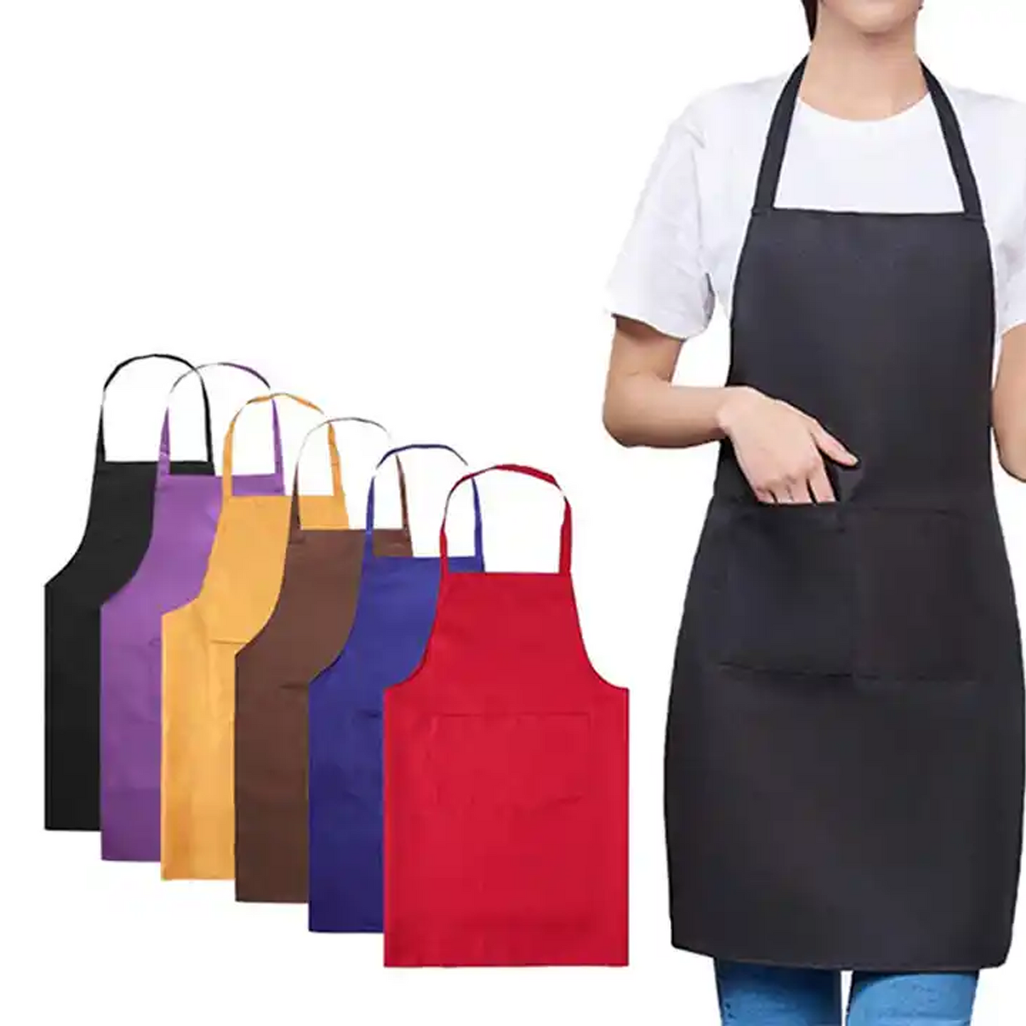 Adjustable Bib Apron Waterdrop Resistant with 2 Pockets Cooking Kitchen Aprons for Women Men