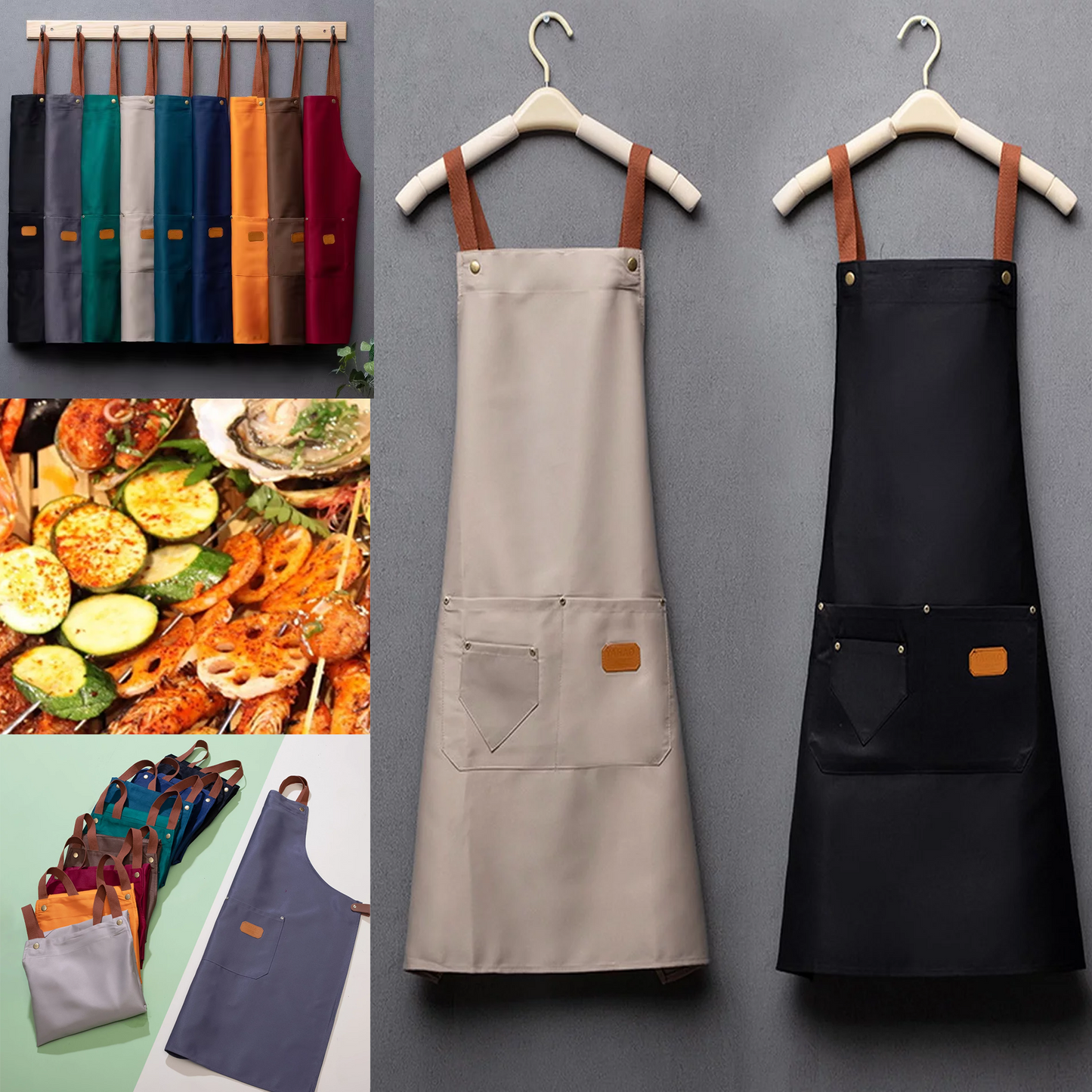 Kitchen Chef Aprons with Pockets Waterproof Bib Apron for Men Women