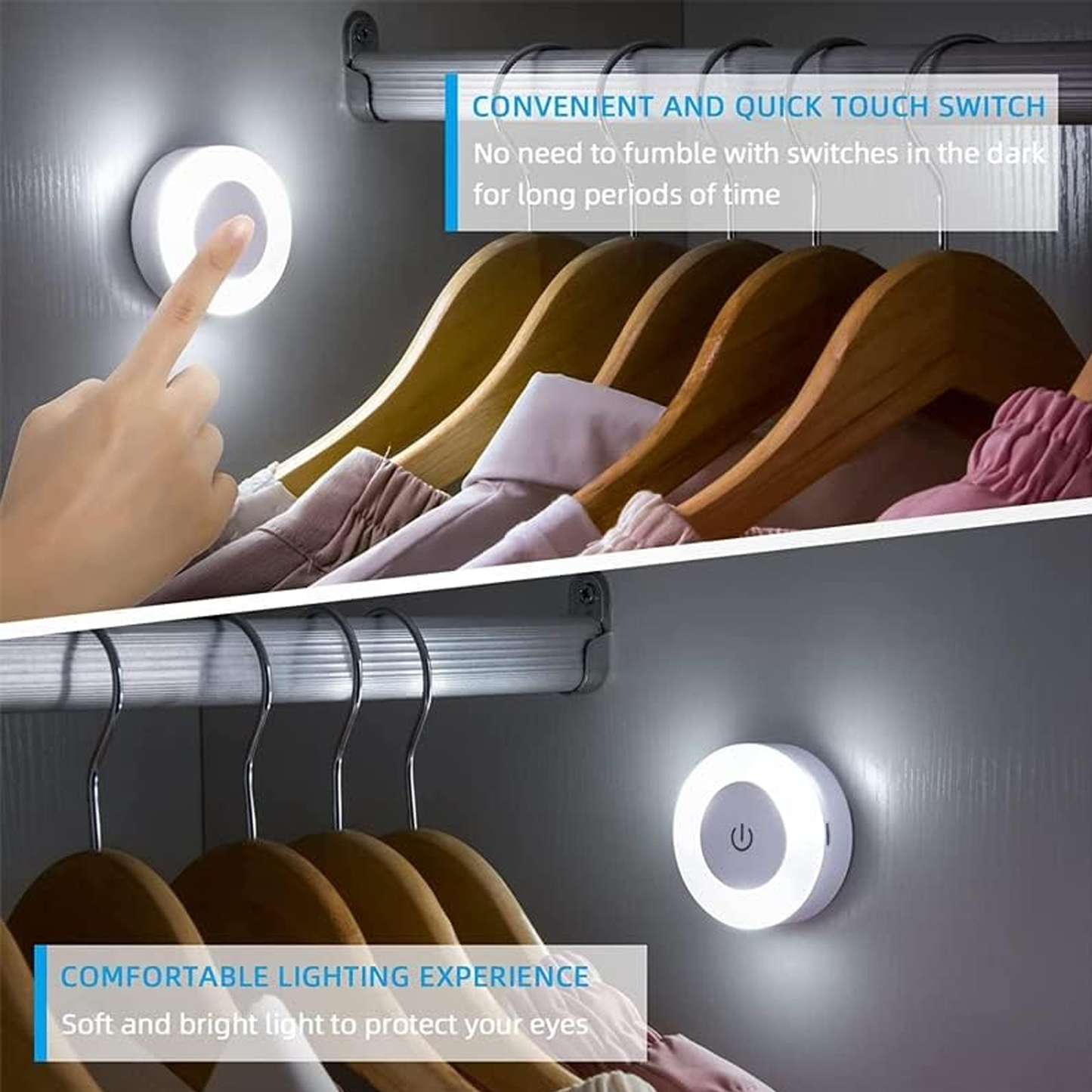 Round LED Touch Sensor Night Lights 3 Modes USB Rechargeable Wall Lights for Bedroom, Living Room