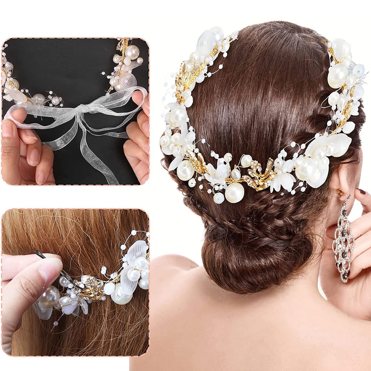 Flower Headbands Rhinestone Leaf Floral Flower Bridal Hair Accessories for Girls and Women