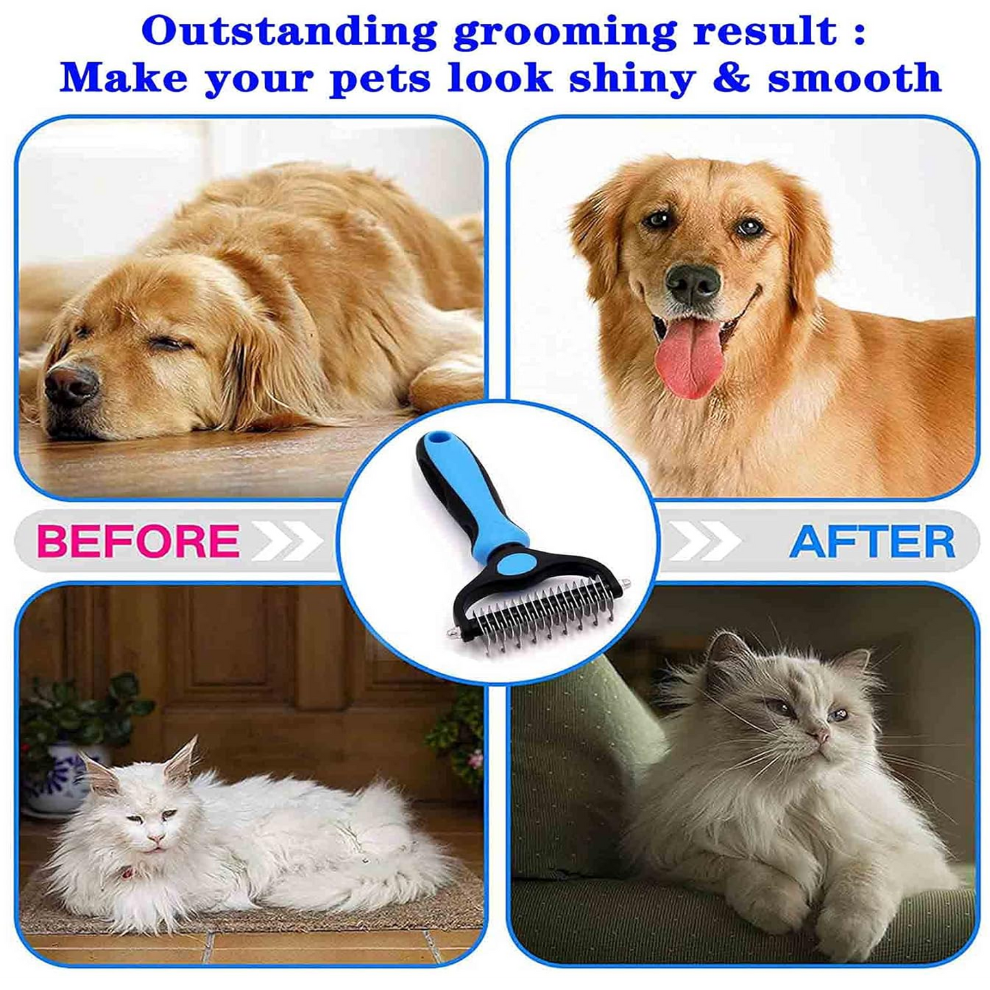 Professional Pet Deshedding Brush 2 Sided Dematting Dog Comb Cat Brush Rake Puppy Grooming Tools Undercoat Shedding Flying Hair