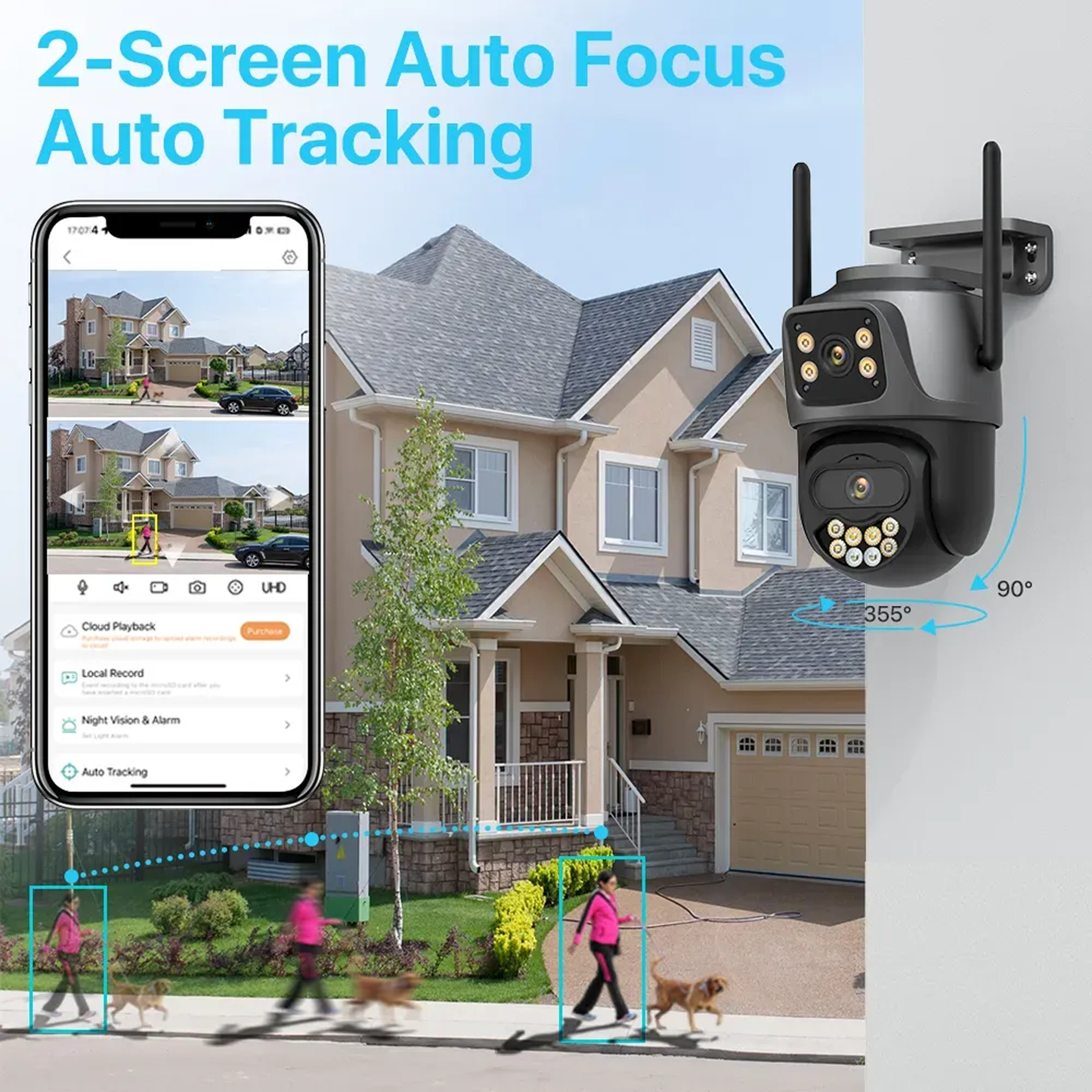 4K PTZ Wireless Security Camera Outdoor Dual Screen IP66 Waterproof Outside for Home Security