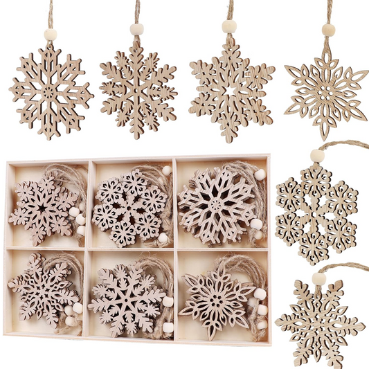 Wooden Christmas Vintage Snowflakes Ornaments Rustic Xmas Tree Decorations Holiday Gift Crafts