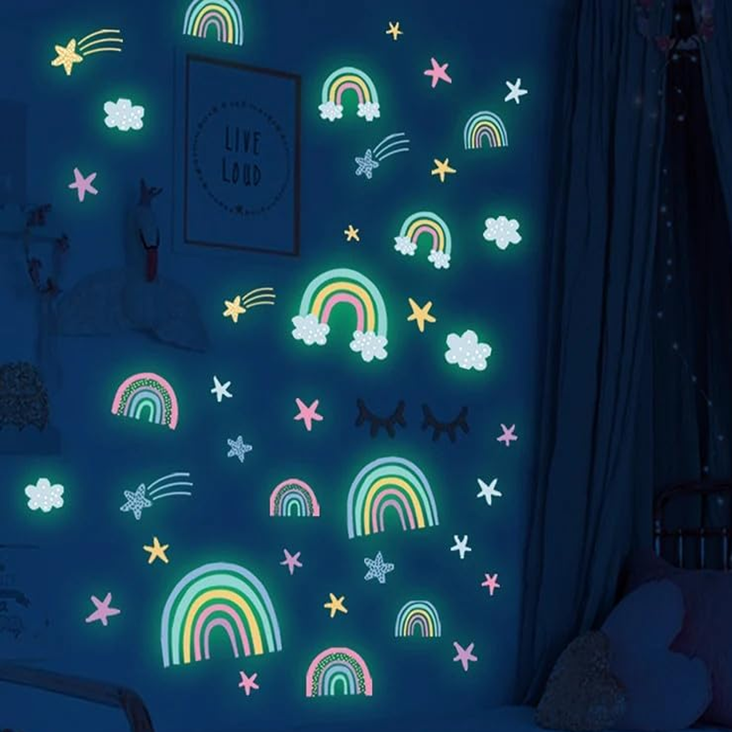 Luminous Rainbow and Stars Wall Stickers Glow in The Dark Wall Decals for Kid Girl Teen Bedroom