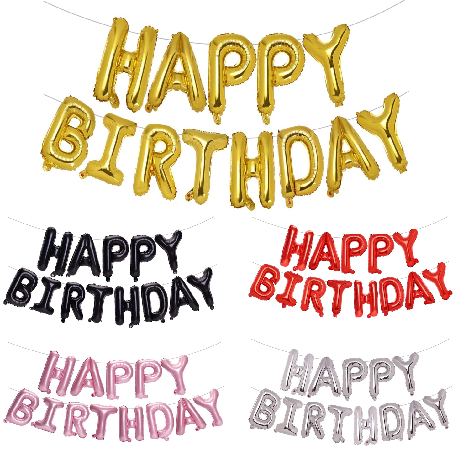 Happy Birthday Balloons Banner Foil Letters for Decorations Birthday Banner Kids, Child, Adults, Boys & Girls