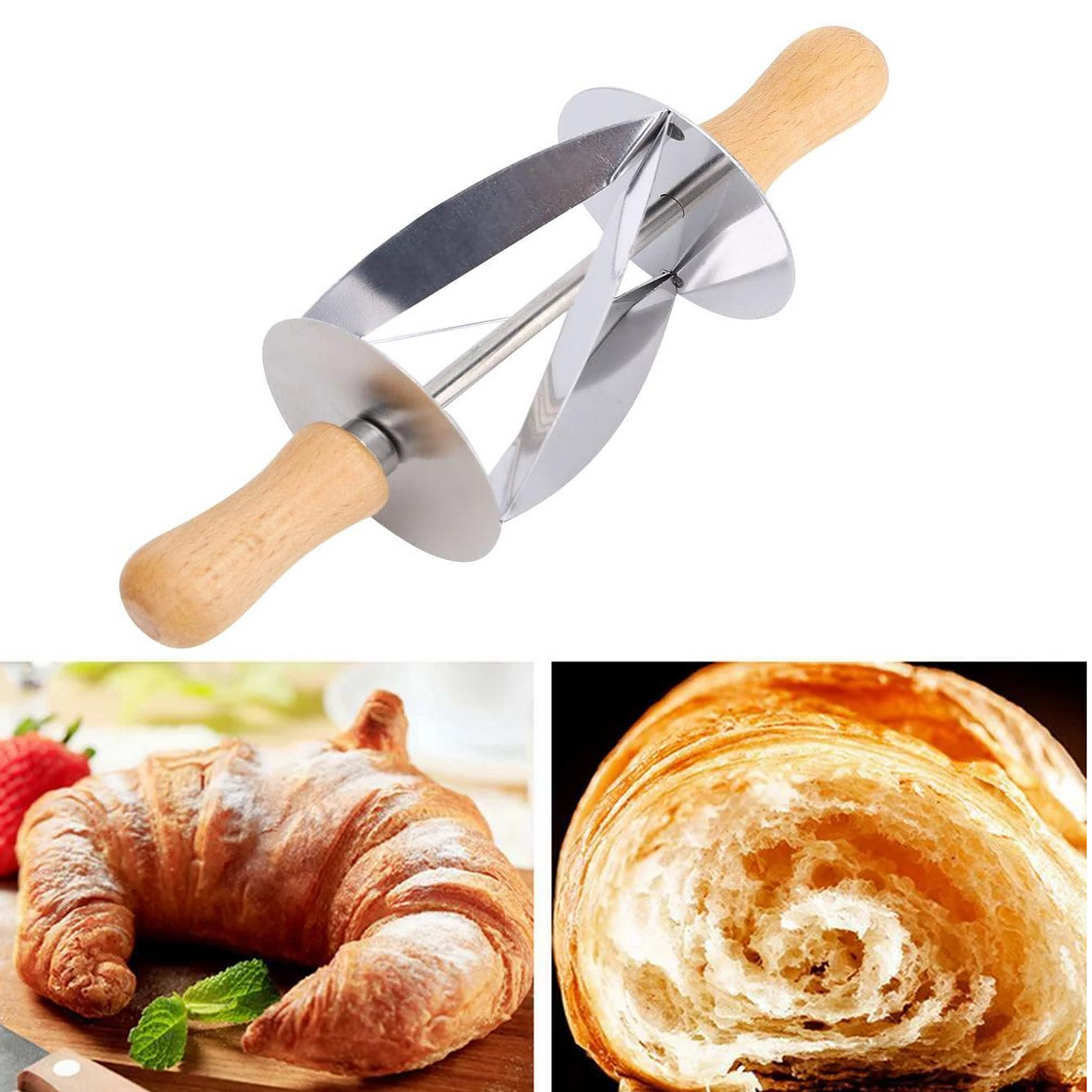 Croissant Cutter Stainless Steel Rolling Slicer With Wooden Handle Dough Bread Croissant Cutter