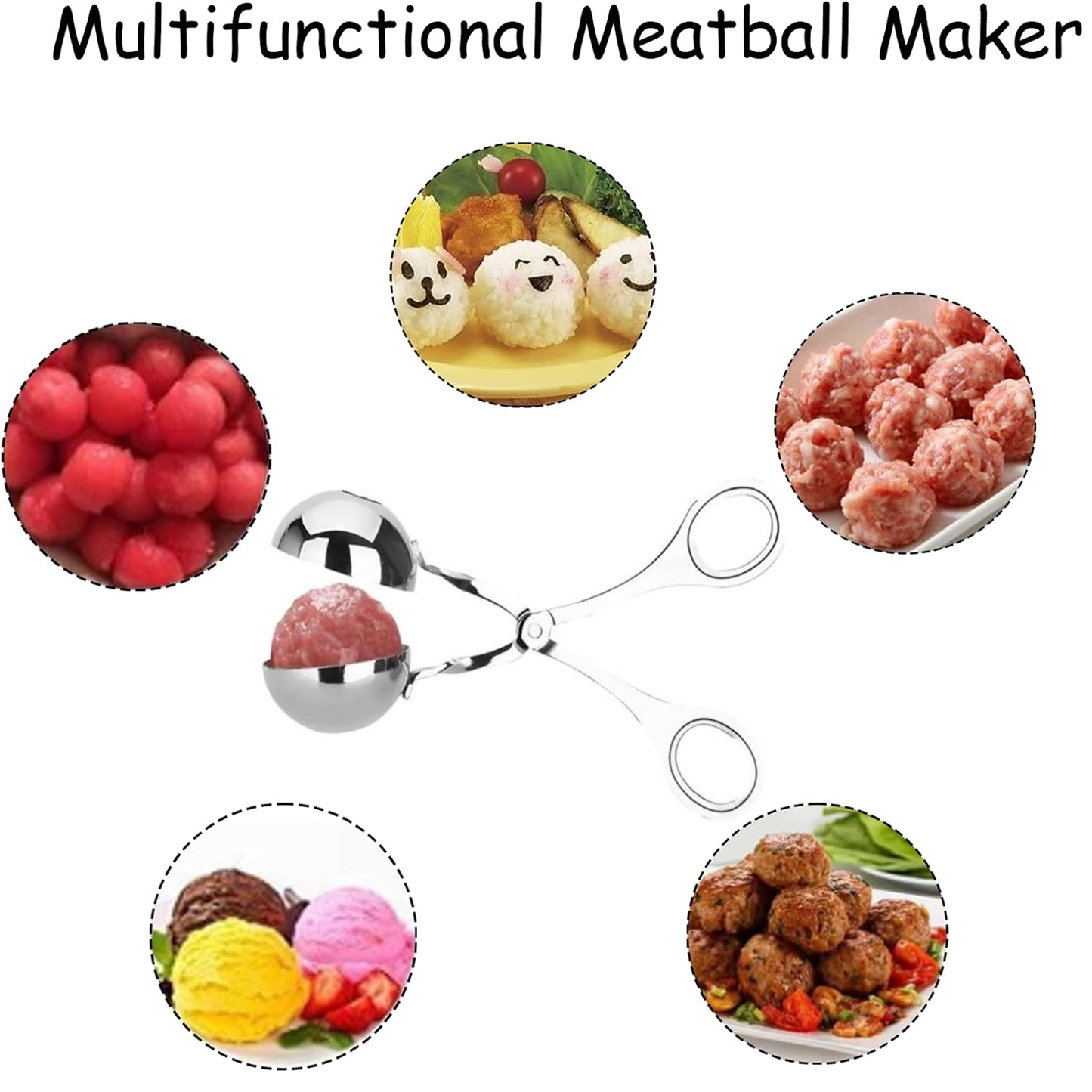 Stainless Steel Meat Ball Maker Cookie Dough Scoop for Kitchen, Fruits, Cake, Cookies, Ice Cream