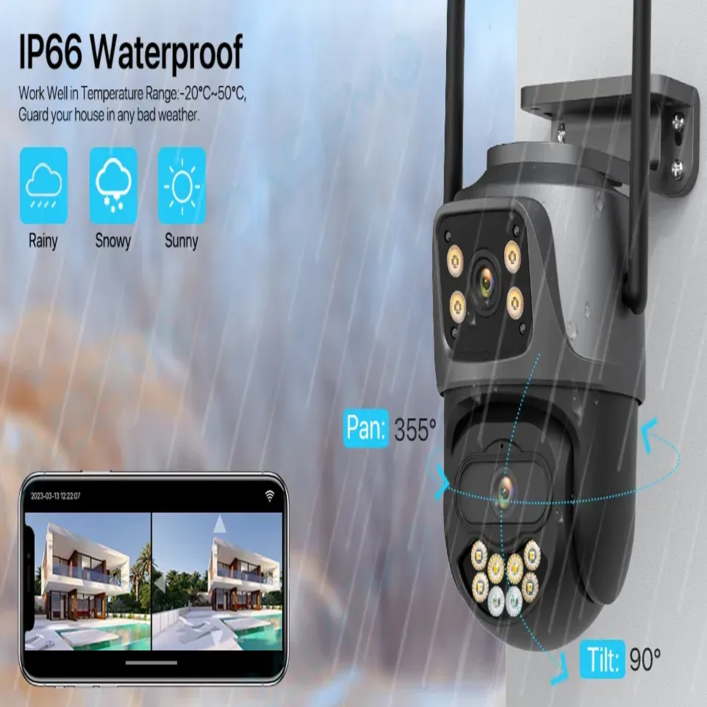 4K PTZ Wireless Security Camera Outdoor Dual Screen IP66 Waterproof Outside for Home Security