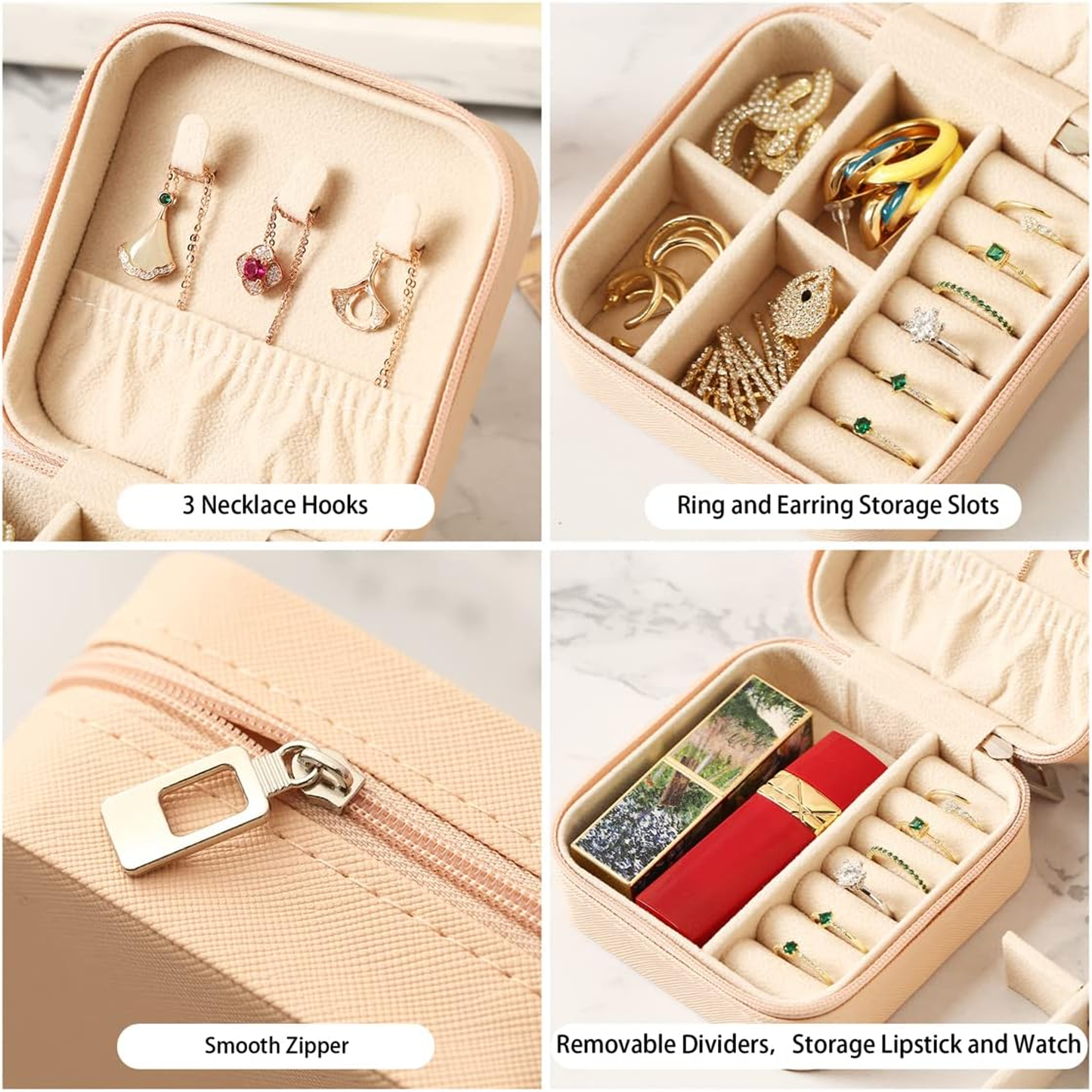 Mini Jewelry Travel Case Leather Jewellery Ring Organizer Case for Womens Rings Earrings Necklaces