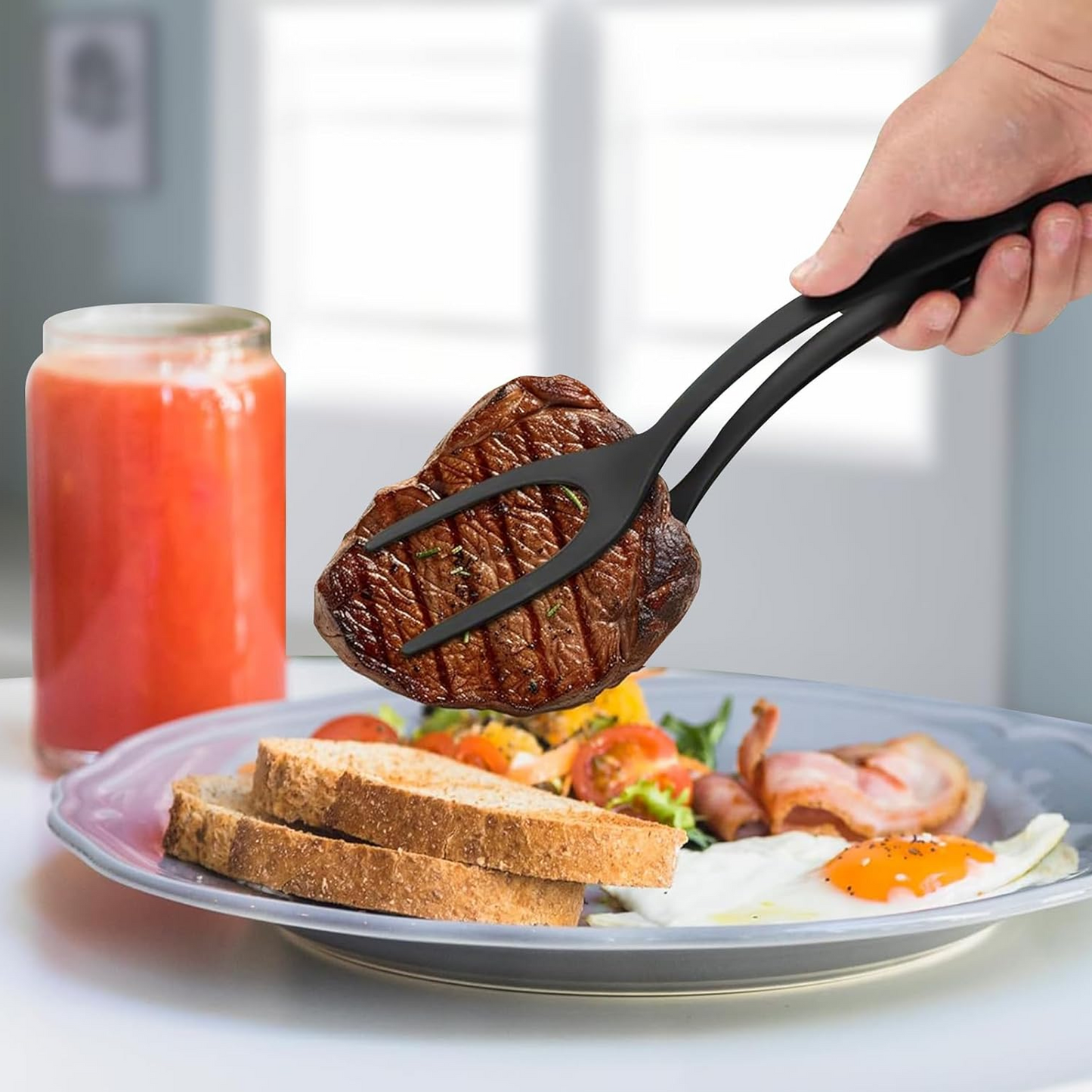 2 in 1 Spatula and Tongs Ultimate Egg Spatula Flipper for Kitchen use Eggflipper Toast Omelet Making Home Cooking Tool