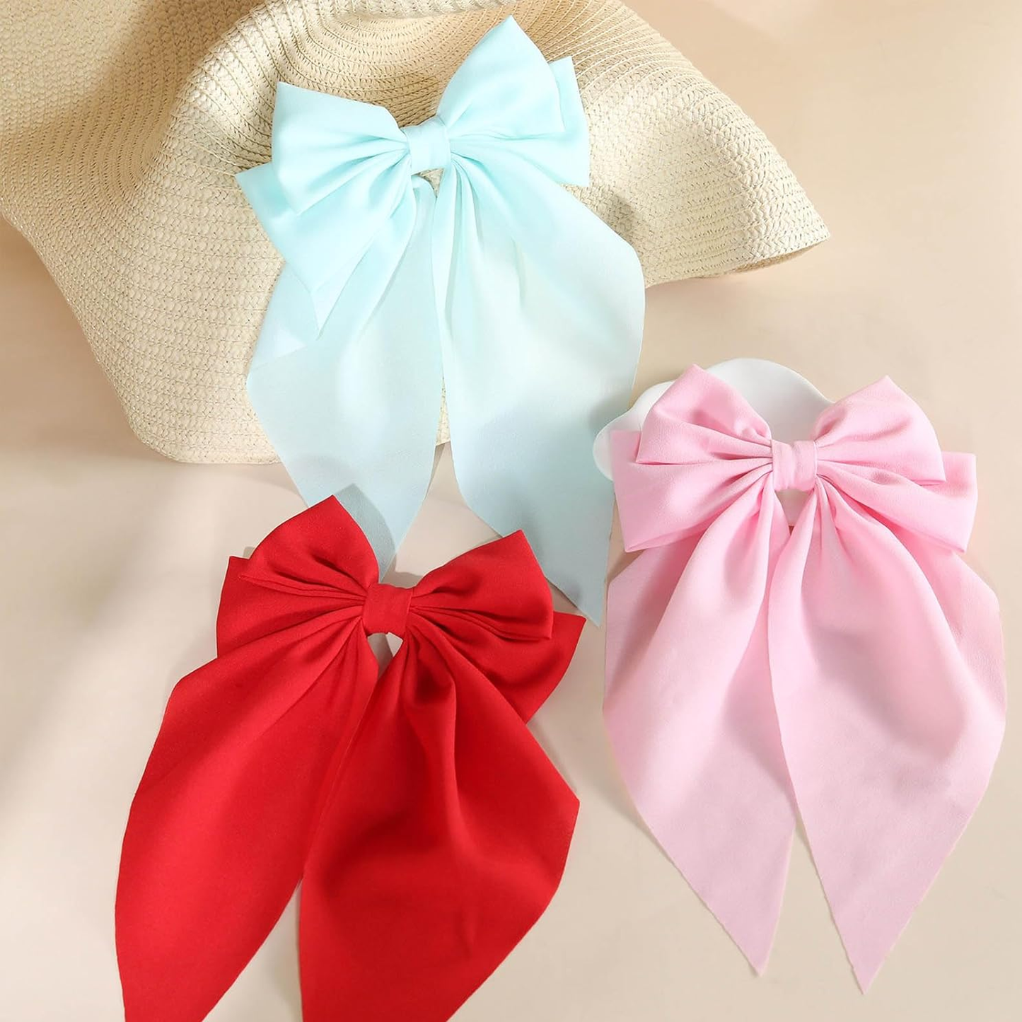 8pcs Satin Layered Hair Bow Clip for Barrette Hair Clip Long French Hair Style Accessories