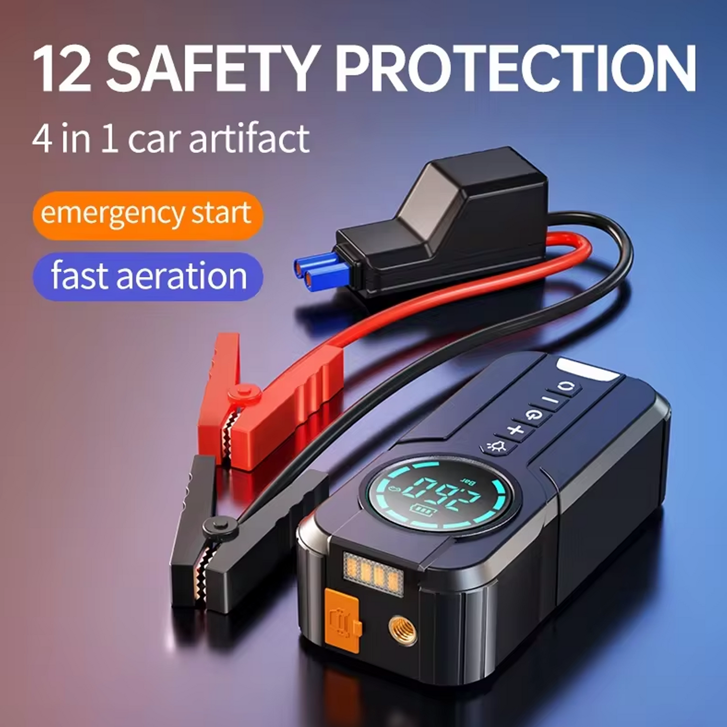 Car Jump Starter Air Pump Power Bank Lighting Air Compressor 4 in 1 Cars Battery Auto Tyre Inflator