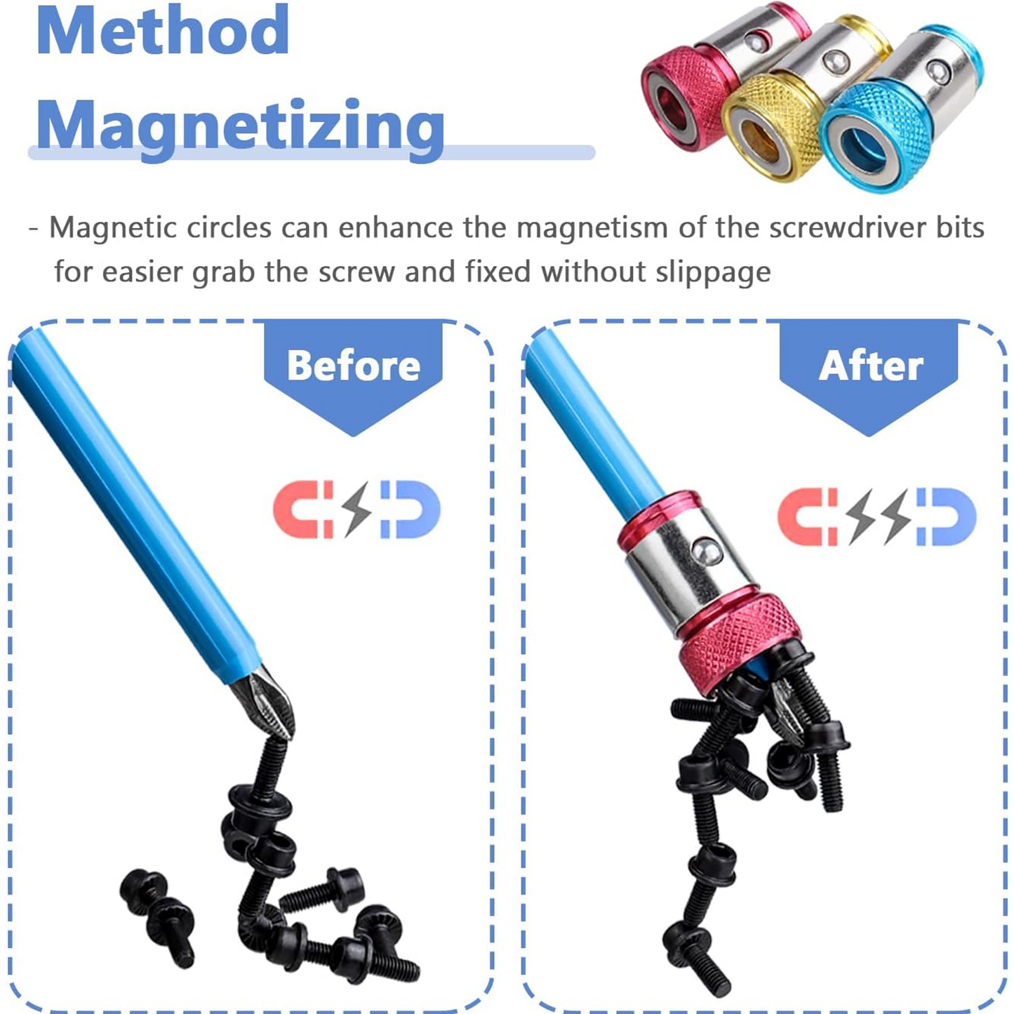 Magnetic Ring Screw Catcher Holder Metal Bit Screw Catcher Ring Hex Shank Double End Screwdriver Bits