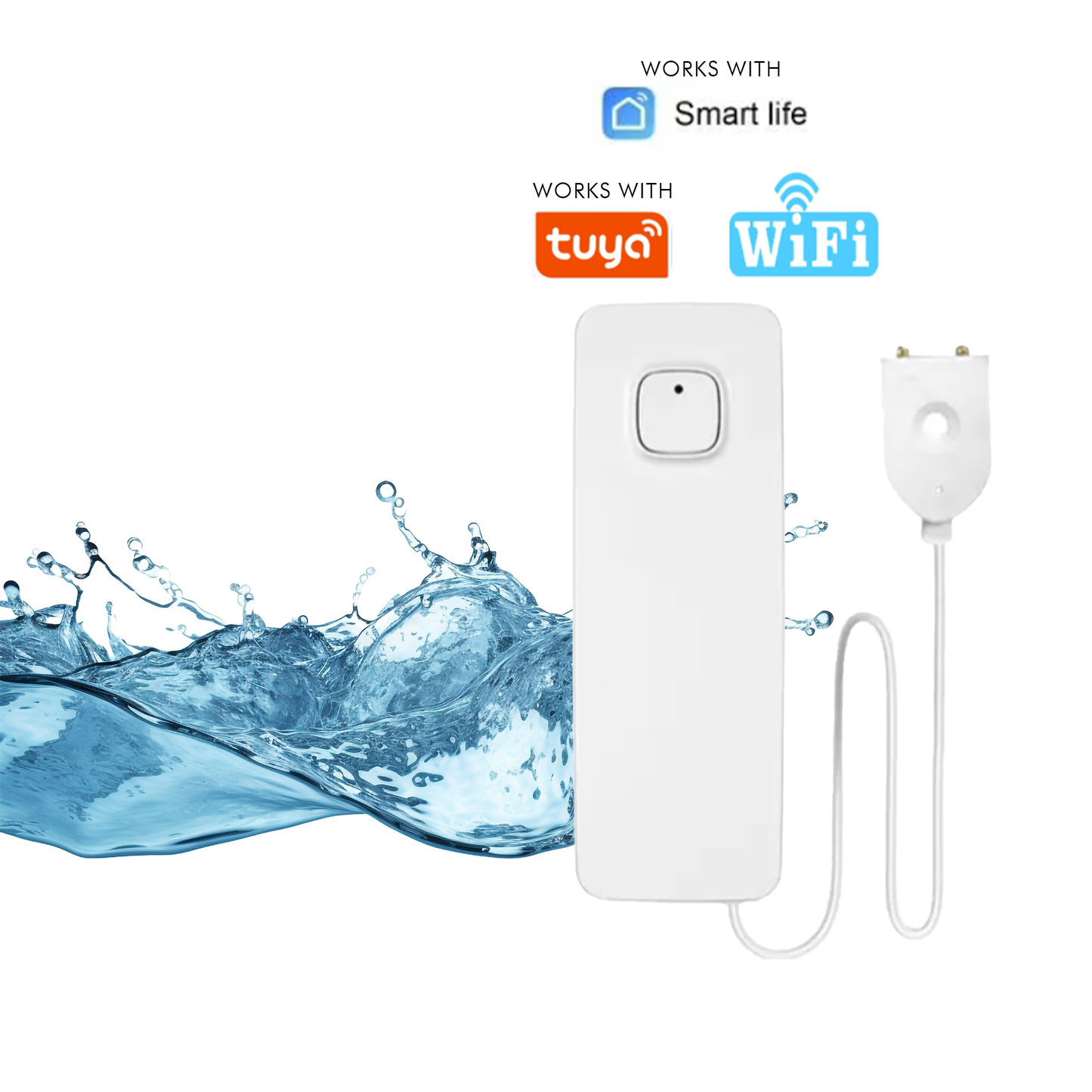 WiFi Water Sensor Adjustable Alerts & App Alerts, IP67 Waterproof, Wireless Detector for Home, Office