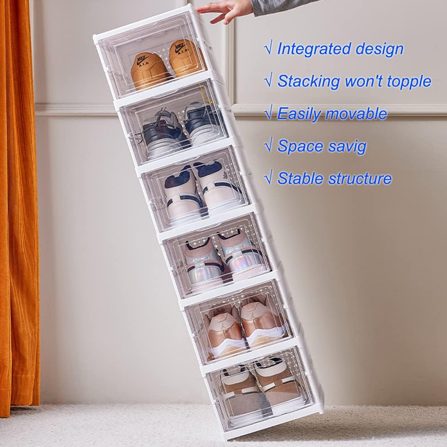 Foldable Shoe Rack Collapsible Storage Box Stackable Clear Plastic Boxes for Closet, Sneakers