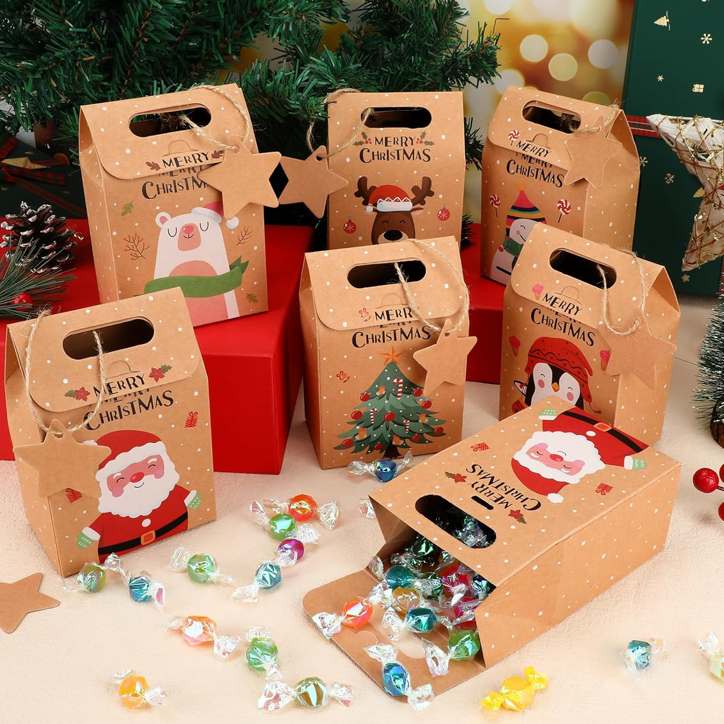 Christmas Kraft Paper Gift Boxes Xmas Goodies Treat Candy Bags Boxes for Christmas Little Toys