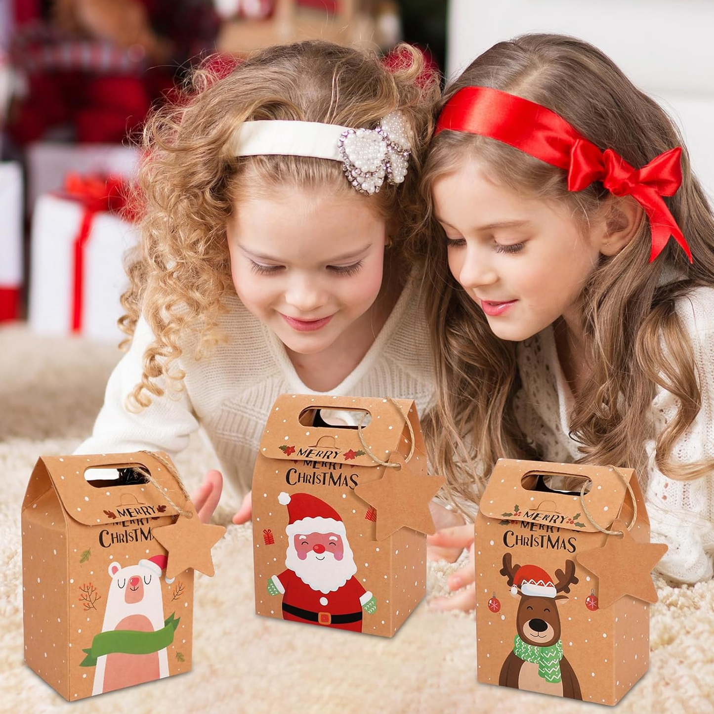 Christmas Kraft Paper Gift Boxes Xmas Goodies Treat Candy Bags Boxes for Christmas Little Toys