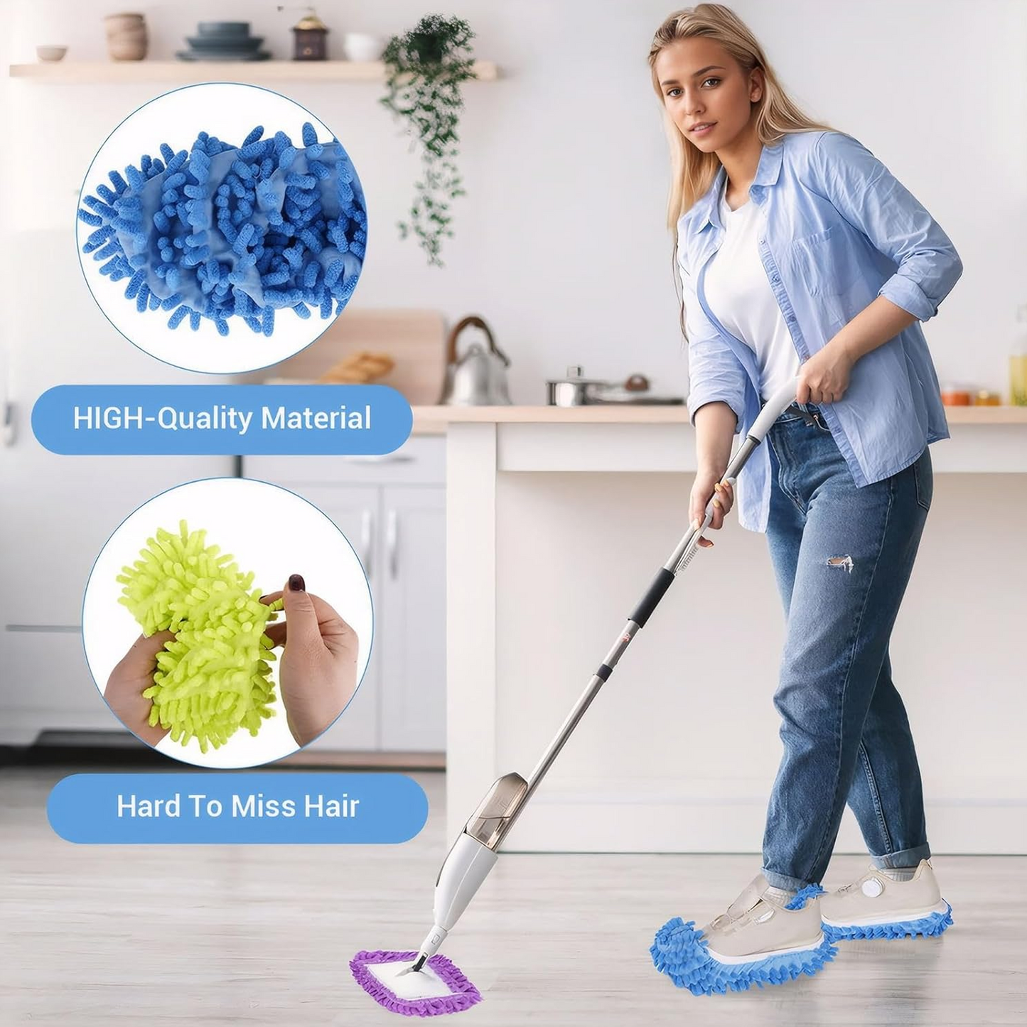 Duster Mop Slippers Cover Chenille Fibre Washable Dust Mop Slippers Floor Shoes for Bathroom, Kitchen